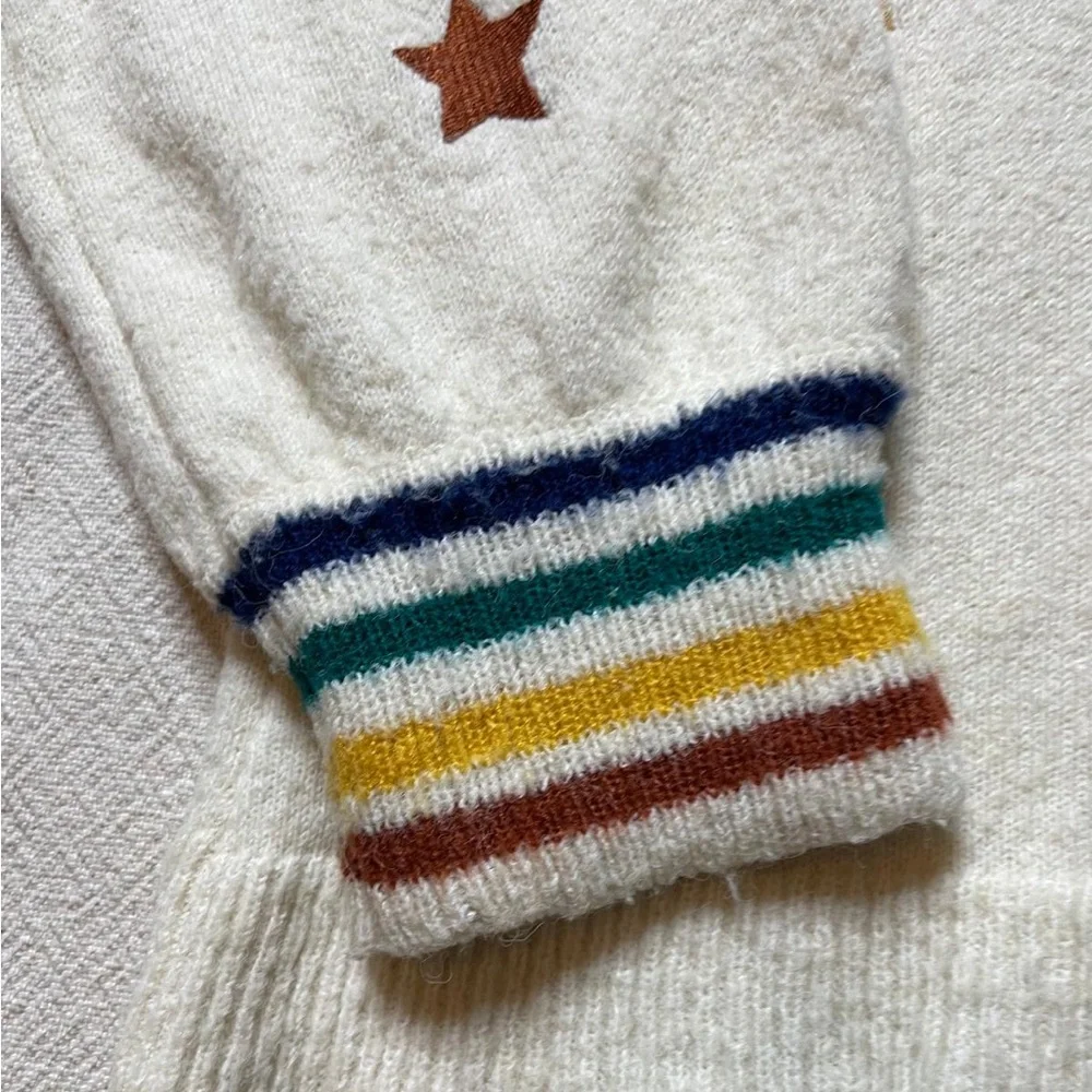 STORIA Rainbow Stars Cream Balloon Sleeves Oversized Sweater M - Picture 4 of 5